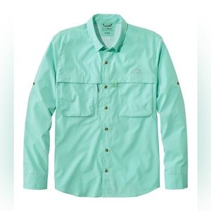 LL Bean Mens M Fishing Shirt Blue Button Down Vented Long Sleeve Pockets